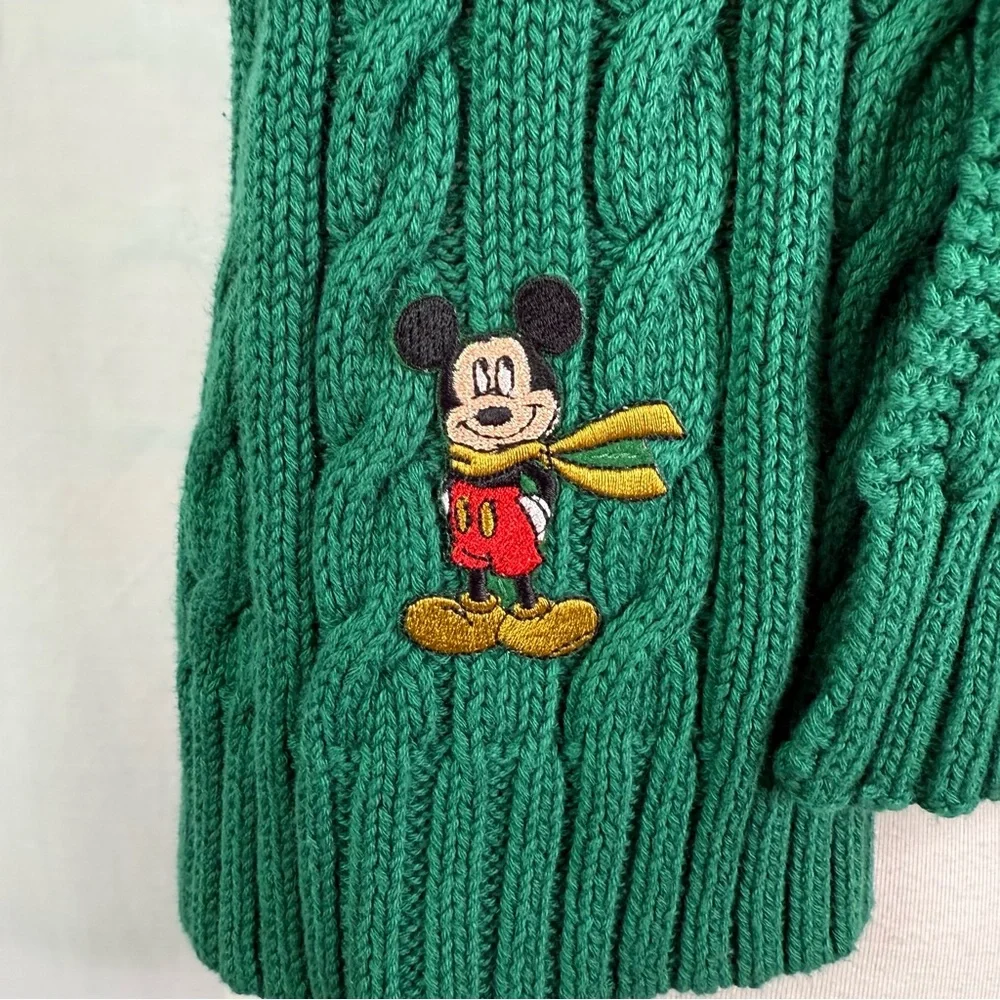 Disney Mickey Mouse Green Scarf Cable Knit Long Embroidered Mickey NEW N…